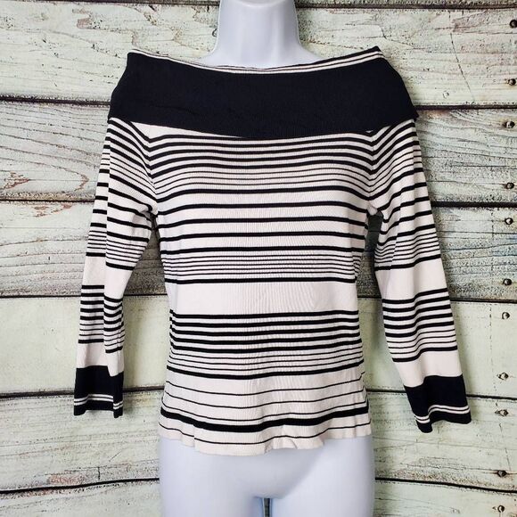 Gypsies & Generation Women’s Small Black White Striped Off-Shoulder Sweater - Picture 1 of 7